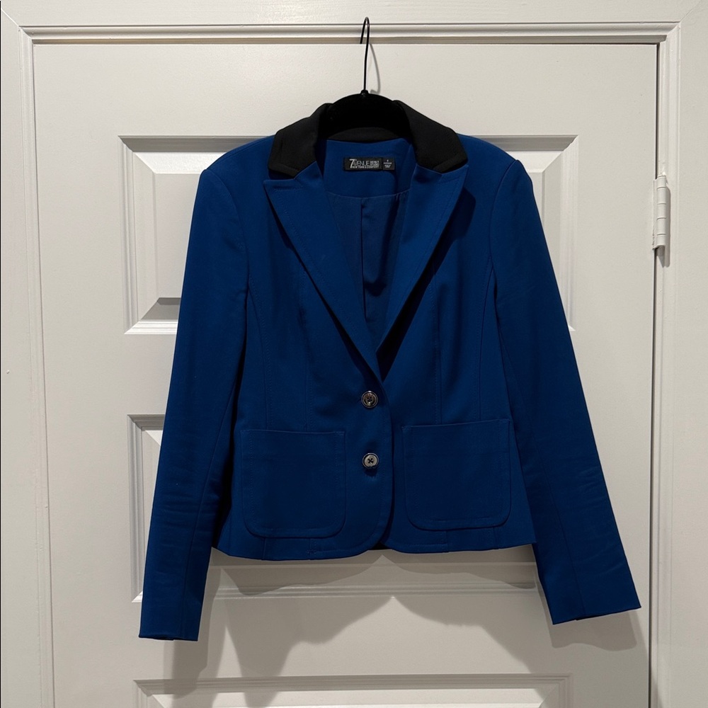 New York & Company Women's Blue Blazer with Black Collar
